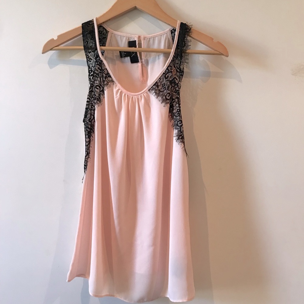 BCX blush pink tank with black lace